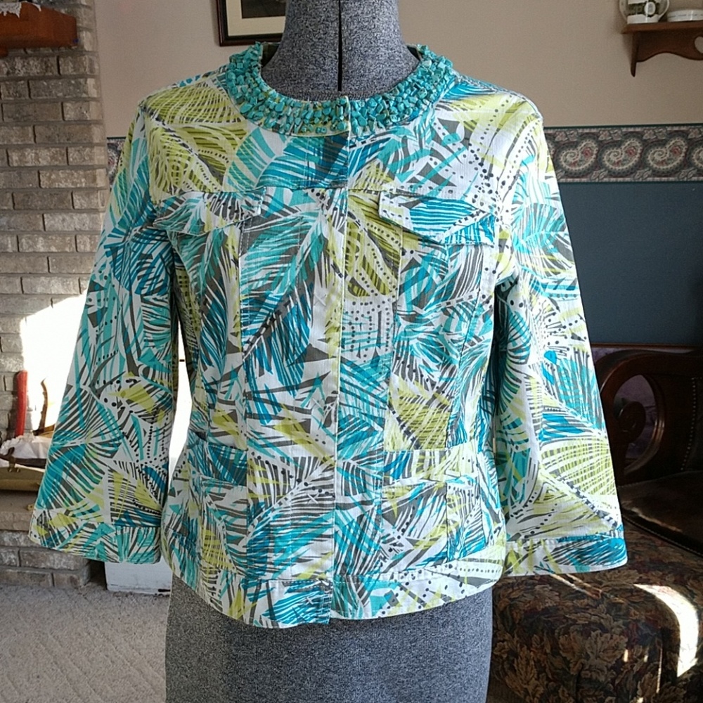 Ruby Rd. Turquoise Print Jacket, Size 12